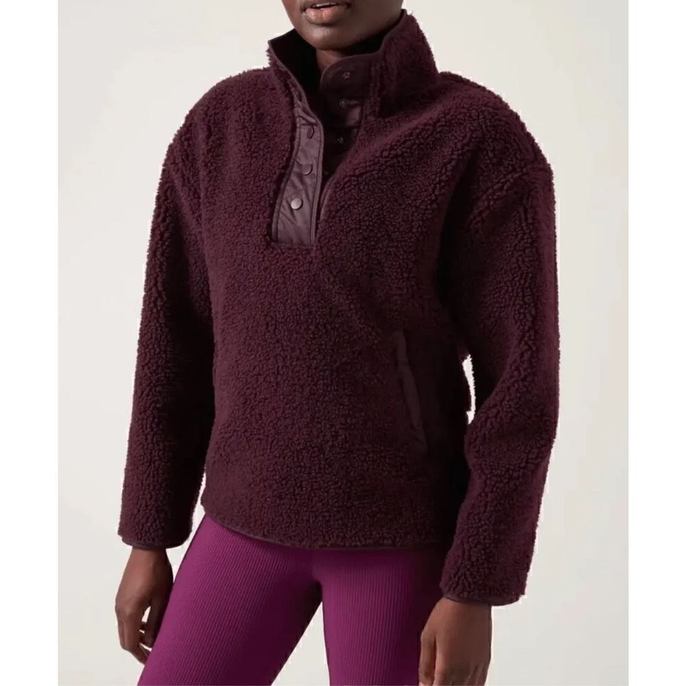 ATHLETA Cozy Sherpa Snap Sweatshirt In Burgundy